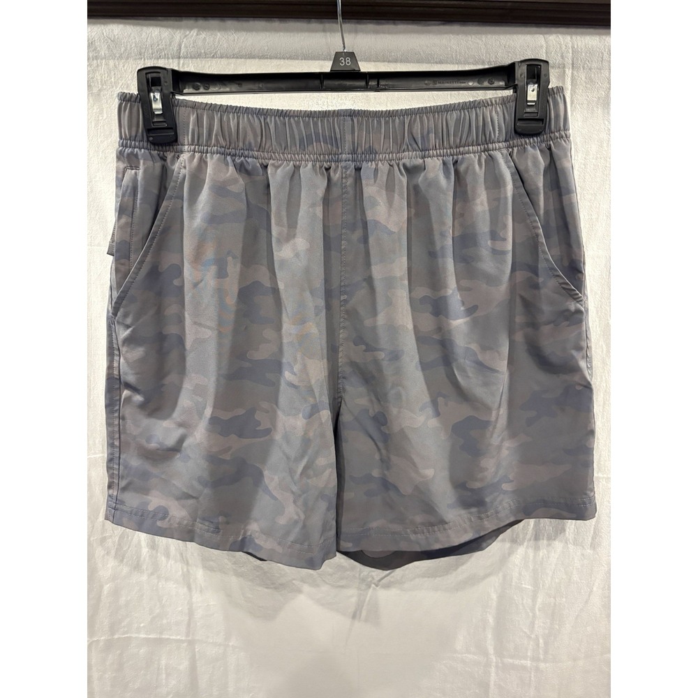Blue Mountain Men's Grey Camo Athletic Shorts Size M Elastic Waist 6in Inseam